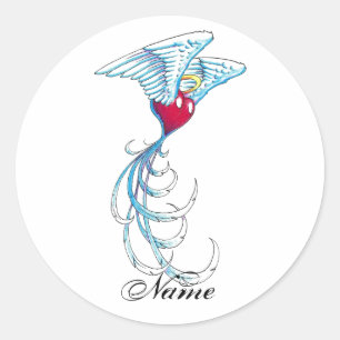 Cooles Heiliger Engel Herz mit Wings Tattoo Runder Aufkleber
