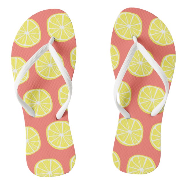 Cooles, hellgelbes Zitronenmuster auf Korallen Flip Flops (Fußbett)