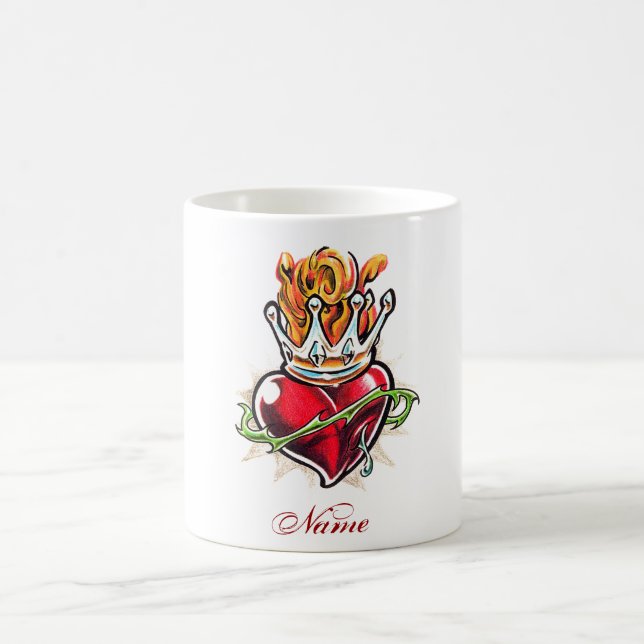 Cooles Herz mit Krone Tattoo Tasse (Mittel)