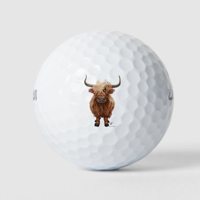 Cooles Highland Cow Art Pack von Golfballen Golfball (Vorderseite)