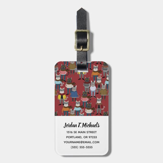Cooles Hipster-Katzen-Muster | addieren Ihren Gepäckanhänger (Vorderseite vertikal)