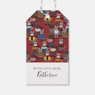 Cooles Hipster-Katzen-Muster   addieren Ihren Geschenkanhänger