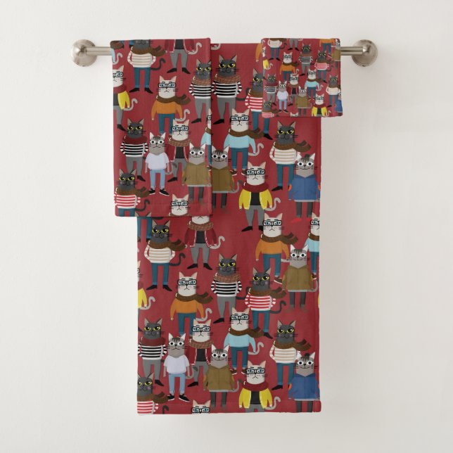 Cooles Hipster-Katzen-Muster Badhandtuch Set (Insitu)