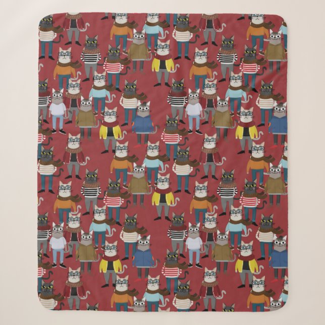 Cooles Hipster-Katzen-Muster Sherpadecke (Vorderseite)