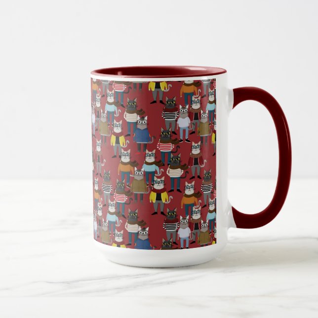 Cooles Hipster-Katzen-Muster Tasse (Rechts)