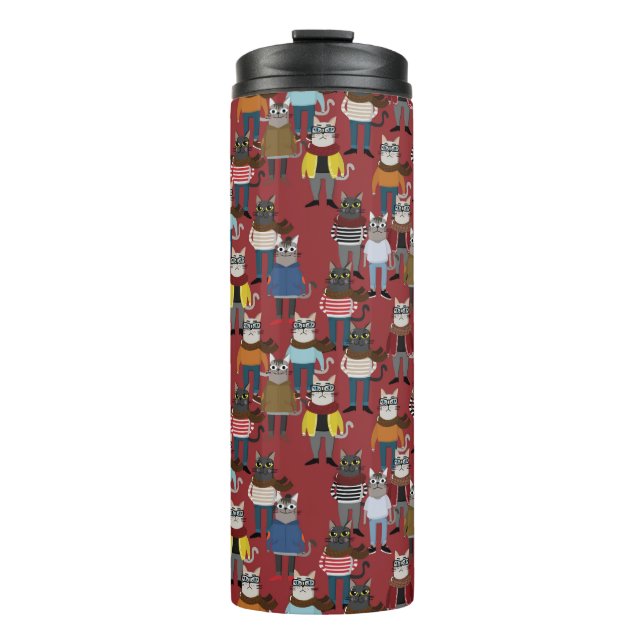 Cooles Hipster-Katzen-Muster Thermosbecher (Vorderseite)
