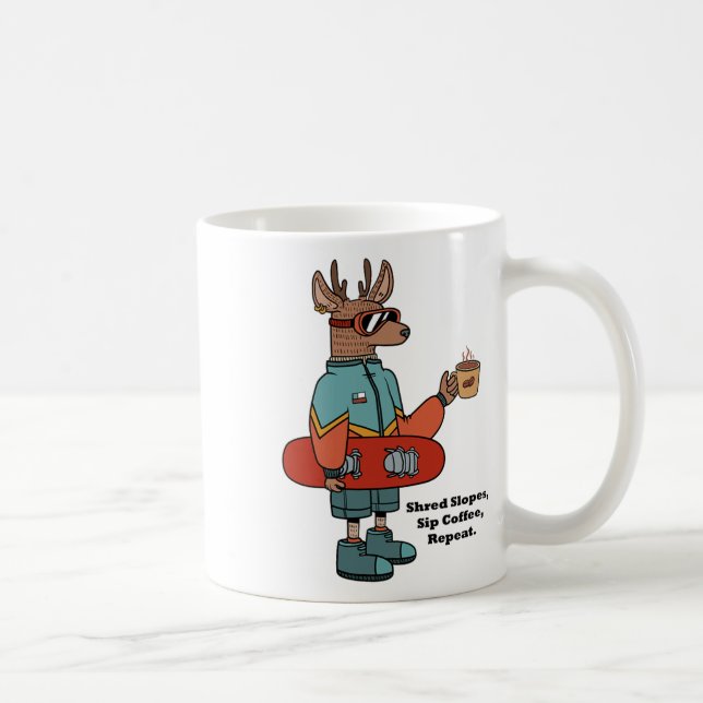 Cooles Hirsch mit Snowboard Kaffeetasse (Rechts)