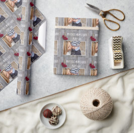 Cooles Holz mit Blick auf Rote Herzen Erste Mama F Geschenkpapier