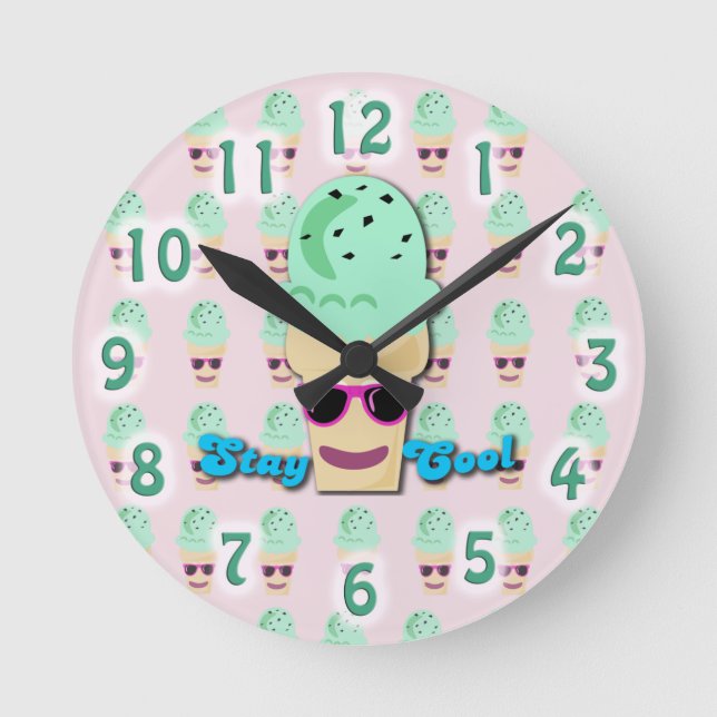 Cooles Ice Cream Cone Niedlicher Cartoon Runde Wanduhr (Vorderseite)