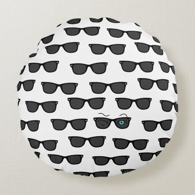Cooles ikonisches Wink S Black Sunglasses Muster Rundes Kissen (Vorderseite)