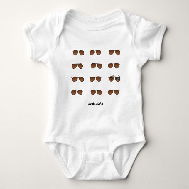 Cooles ikonisches WinkS Aviator-Brillenmuster Baby Strampler (Vorderseite)