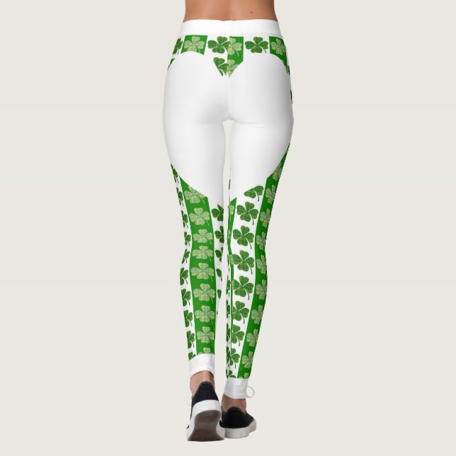 Cooles irisches Kleeblatt Bright White Heart Leggings (Rückseite)
