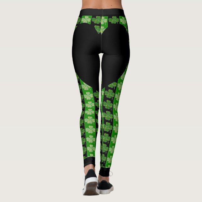 Cooles irisches Kleeblatt Bright White Heart Leggings (Rückseite)