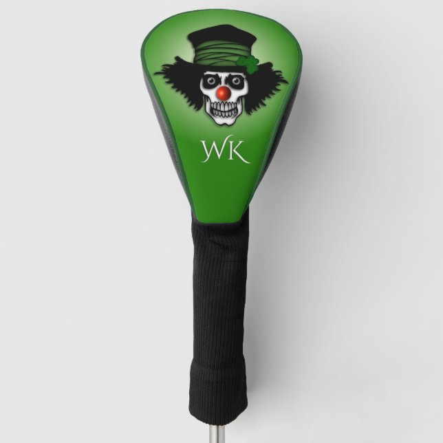 Cooles Irish Skeleton Clown Green Monogram Golf Headcover (Vorderseite)