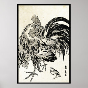 Cooles japanisches Vintages Ukiyo-e-Tintenhähnchen Poster