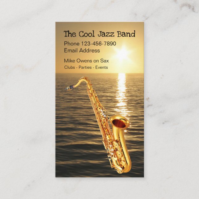 Cooles Jazz-Sonnenuntergangsaxophone-Thema Visitenkarte (Vorderseite)