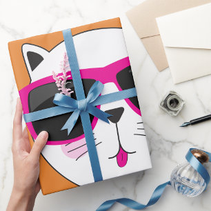 Cooles Katzengesicht mit rosa Sonnenbrille Niedlic Geschenkpapier