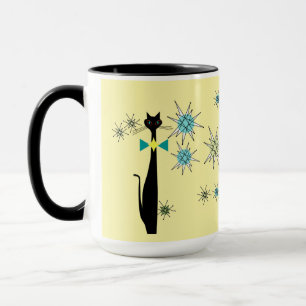 Cooles Katzenjammer und Sterne Mitte Jahrhundert Tasse