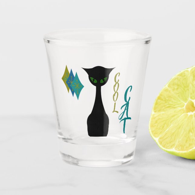 Cooles Katzenunterteil Mitte Jahrhundert Retro Schnapsglas (Vorderseite)