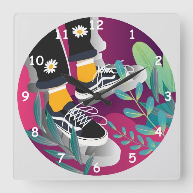 Cooles Kind mit Tennisschuhen nur abkühlen Quadratische Wanduhr (Vorderseite)
