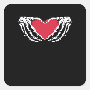 Cooles klassisches Funny Skeleton Handherz - Valen Quadratischer Aufkleber