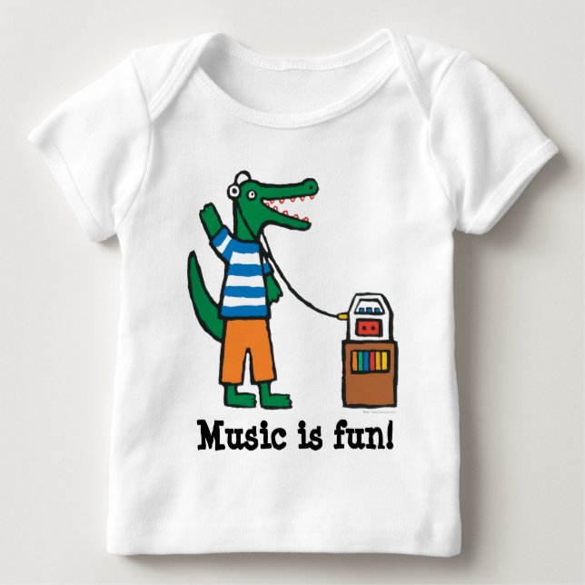 Cooles Krokodil hört Musik Baby T-Shirt (Vorderseite)