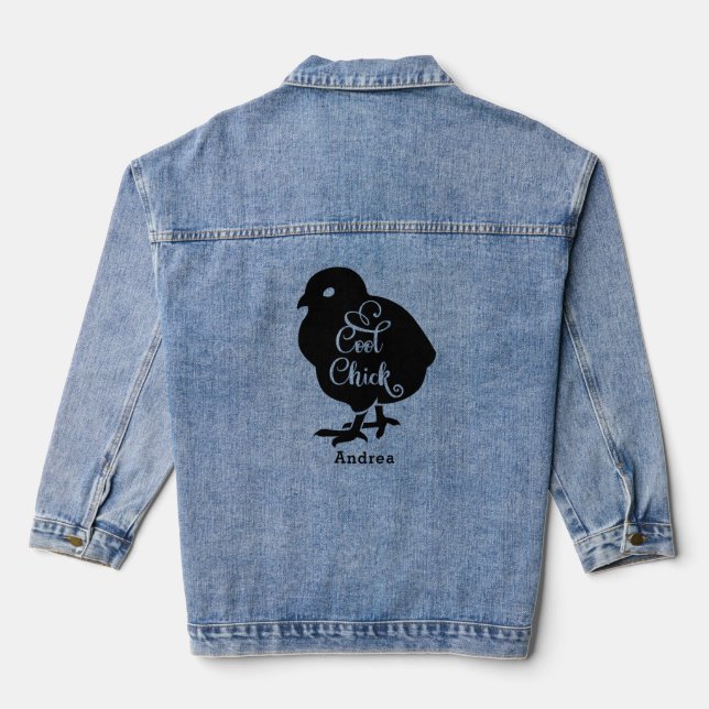 Cooles Küken Personalisierter Name Frauen Jeansjacke (Rückseite)