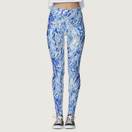 Cooles Künstlerisches Blaues Abstraktes Wellenbad  Leggings