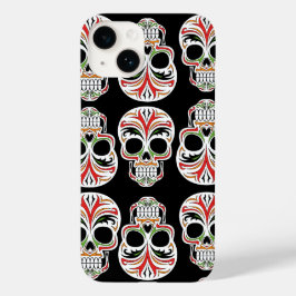 Cooles künstlerisches Schädelmuster Trendy Schwarz Case-Mate iPhone 14 Hülle