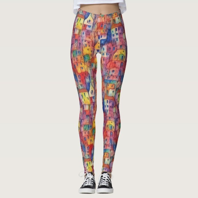 Cooles Künstlerisches Stadtbild Wasserfarben Muste Leggings (Vorderseite)