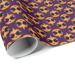Cooles Kürbisgestänge Retro Katzenbrille Muster Geschenkpapier