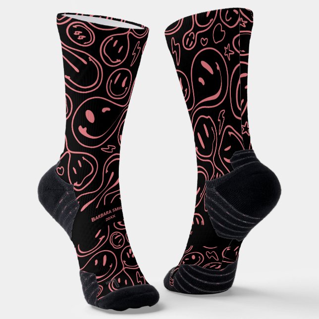 Cooles, lächelndes Gesicht Meldeln Lächeln Muster  Socken (Gewinkelt)