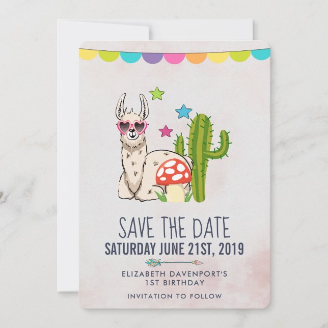 Cooles Lama in Herz-geformt Sonnenbrille Geburtsta Save The Date (Vorderseite)