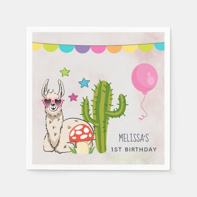 Cooles Lama in Herz-geformt Sonnenbrille Geburtsta Serviette (Vorderseite)