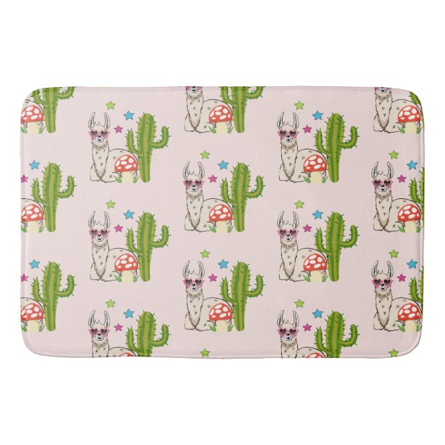 Cooles Lama in Herz-geformt Sonnenbrille Muster Badematte (Vorderseite)