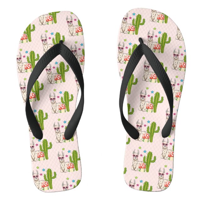 Cooles Lama in Herz-geformt Sonnenbrille Muster Flip Flops (Fußbett)