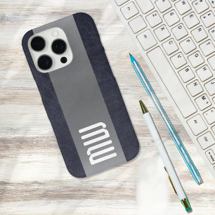 Cooles Leder Metallstreifen Fette Monogramm iPhone 16 Pro Hülle