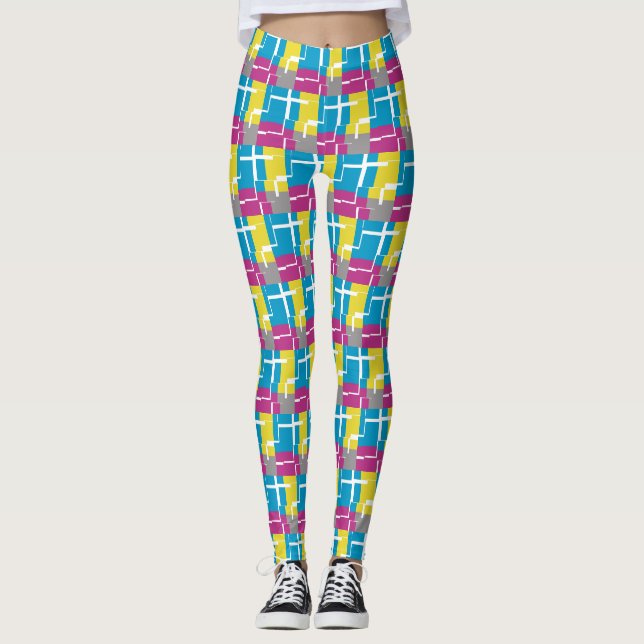COOLES Lila blaues gelbes graues Muster Leggings (Vorderseite)
