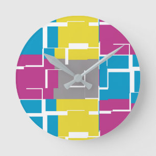 COOLES Lila blaues gelbes graues Muster Runde Wanduhr