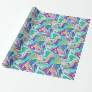 Cooles Lila blaues, weißes Marmor Paint Mix Muster Geschenkpapier