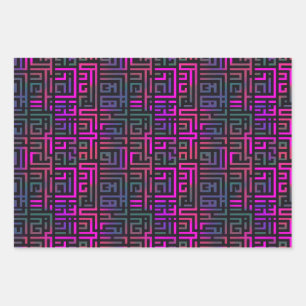 Cooles Lila Green Grid Maze Line Muster Geschenkpapier Set