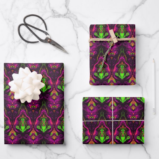 Cooles Lila Grünwein Modernes Viktorianisches Must Geschenkpapier Set (Vorderseite)