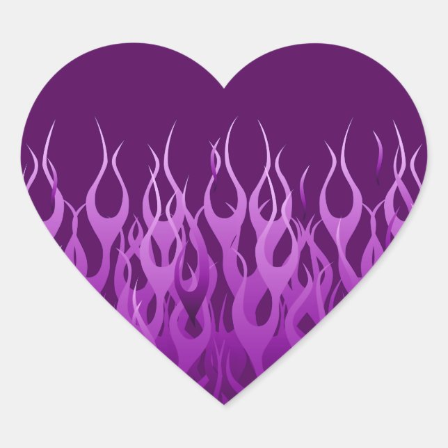 Cooles Lila Racing Flames Design Herz-Aufkleber (Vorderseite)