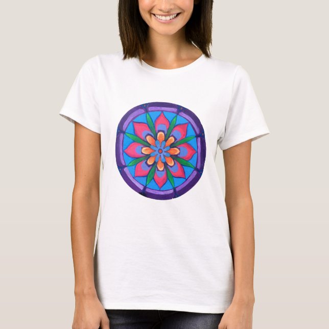 Cooles lila Rosa und grünes Mandala T-Shirt (Vorderseite)