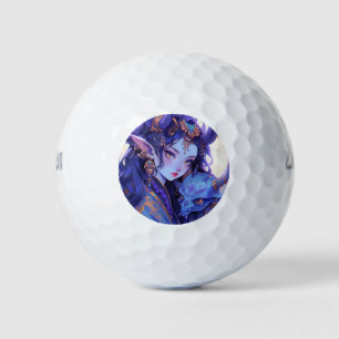 Cooles Lila und Gold Horned Elf Anime Girl Golfball