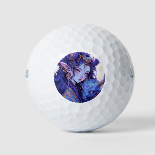 Cooles Lila und Gold Horned Elf Anime Girl Golfball (Vorderseite)