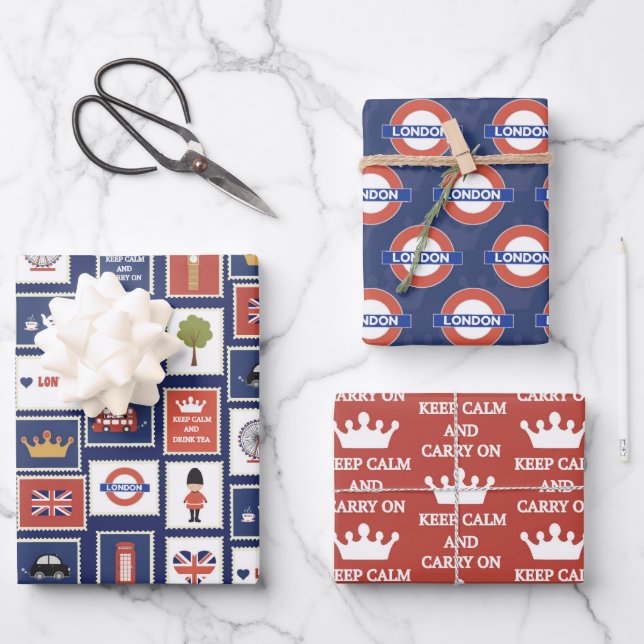 cooles Londoner Mustersystem Party Geschenkpapier Set (Vorderseite)