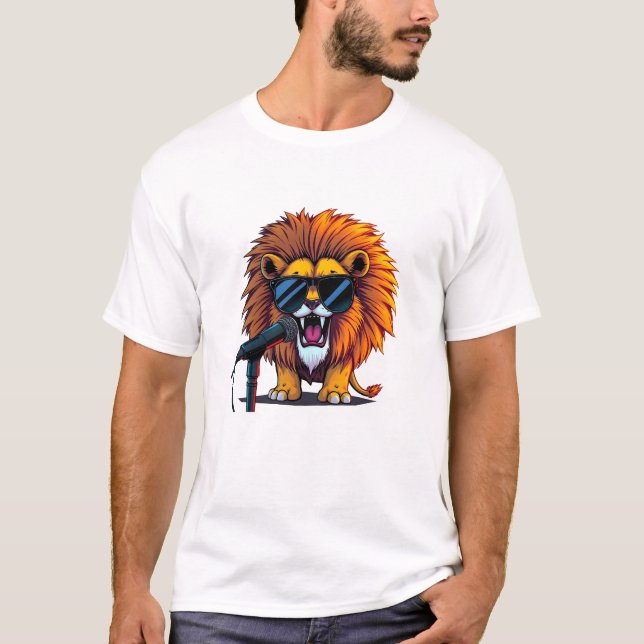 Cooles Löwensingen mit Mikrofon T-Shirt (Vorderseite)