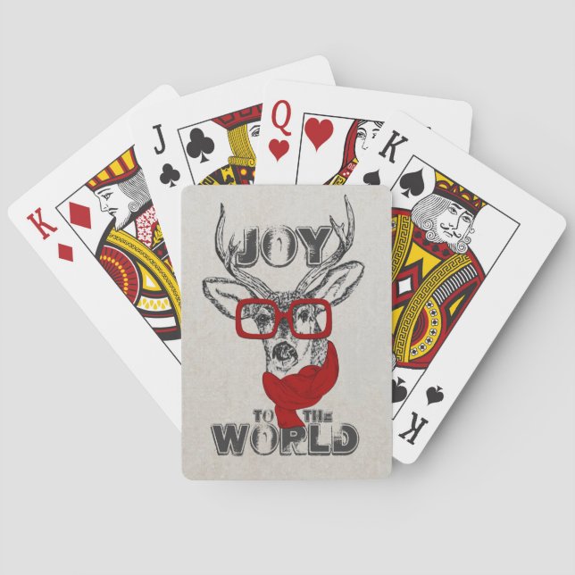 Cooles, lustiges Hirschskizze "Joy to World" Zitat Spielkarten (Rückseite)