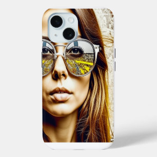 Cooles Mädchen mit Spiegelung eines Musikfestivals iPhone 15 Hülle